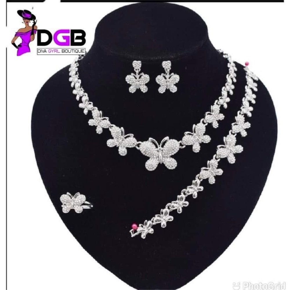 Silver Butterfly Jewelry Set